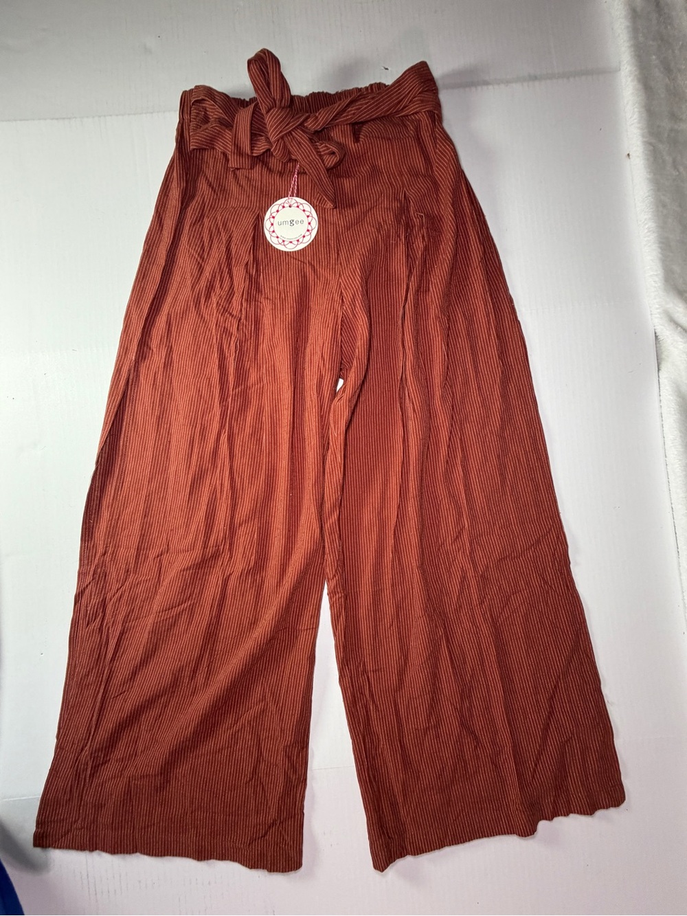 Umgee Rust Red Pinstriped Elastic Waist Skirt with side slits